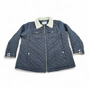 Lucky Brand Jacket Womens 2XL Blue Quilted Sherpa Zip Insulated Lining Pockets